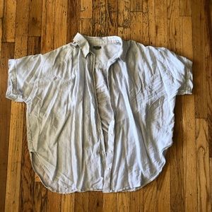 White with blue pin strip button up